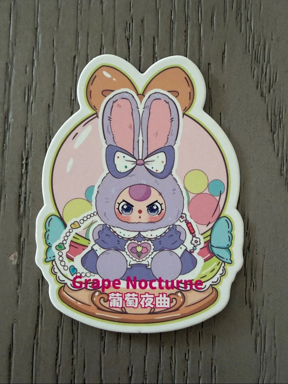 Baby Three Grape Nocturne Plush Lavender Bunny Keychain Charm with Polka-Dot Bow